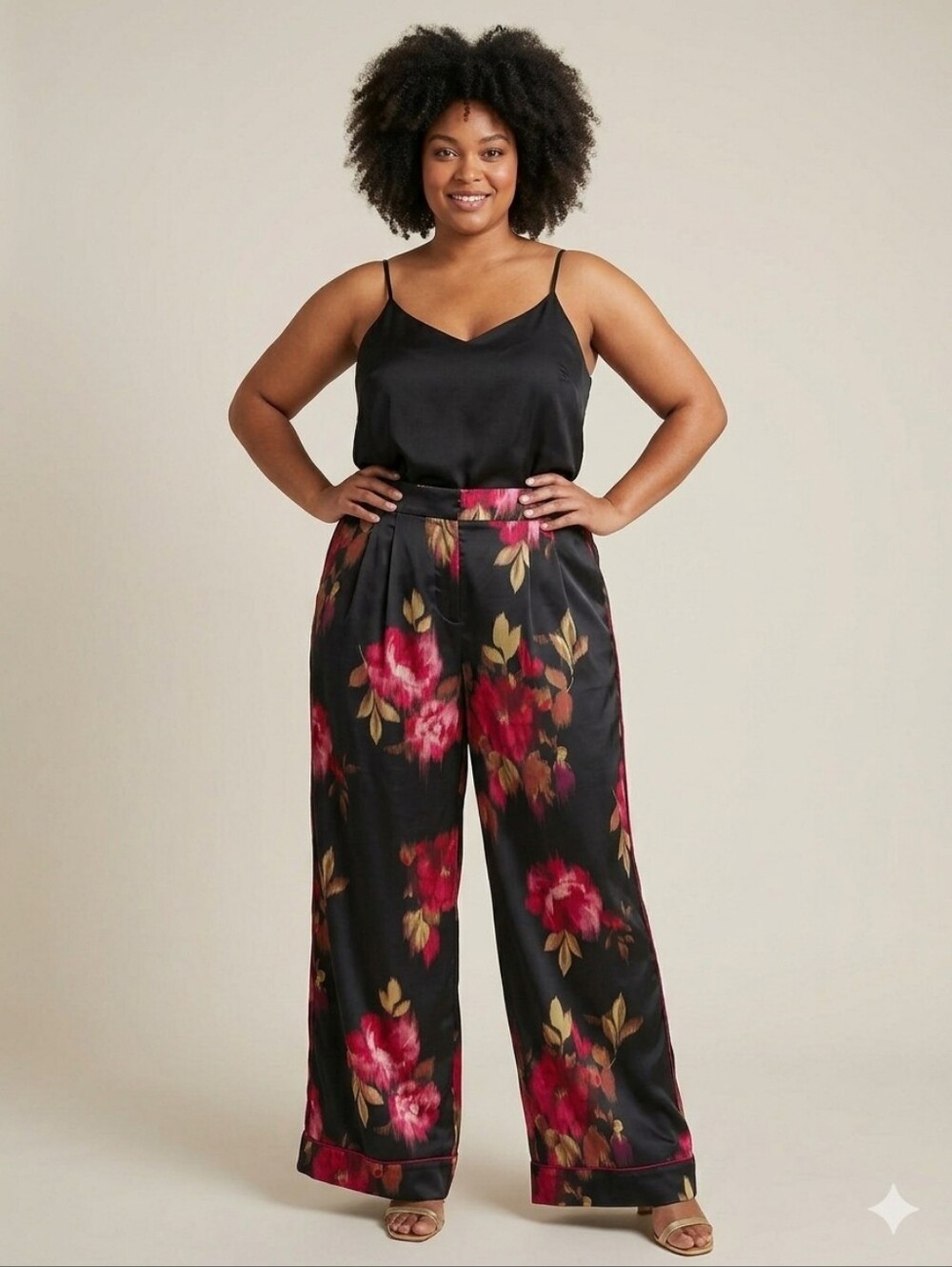 Torrid Wide Leg Satin Pants High Rise Floral Pajama Pink Black Plus Size 2S